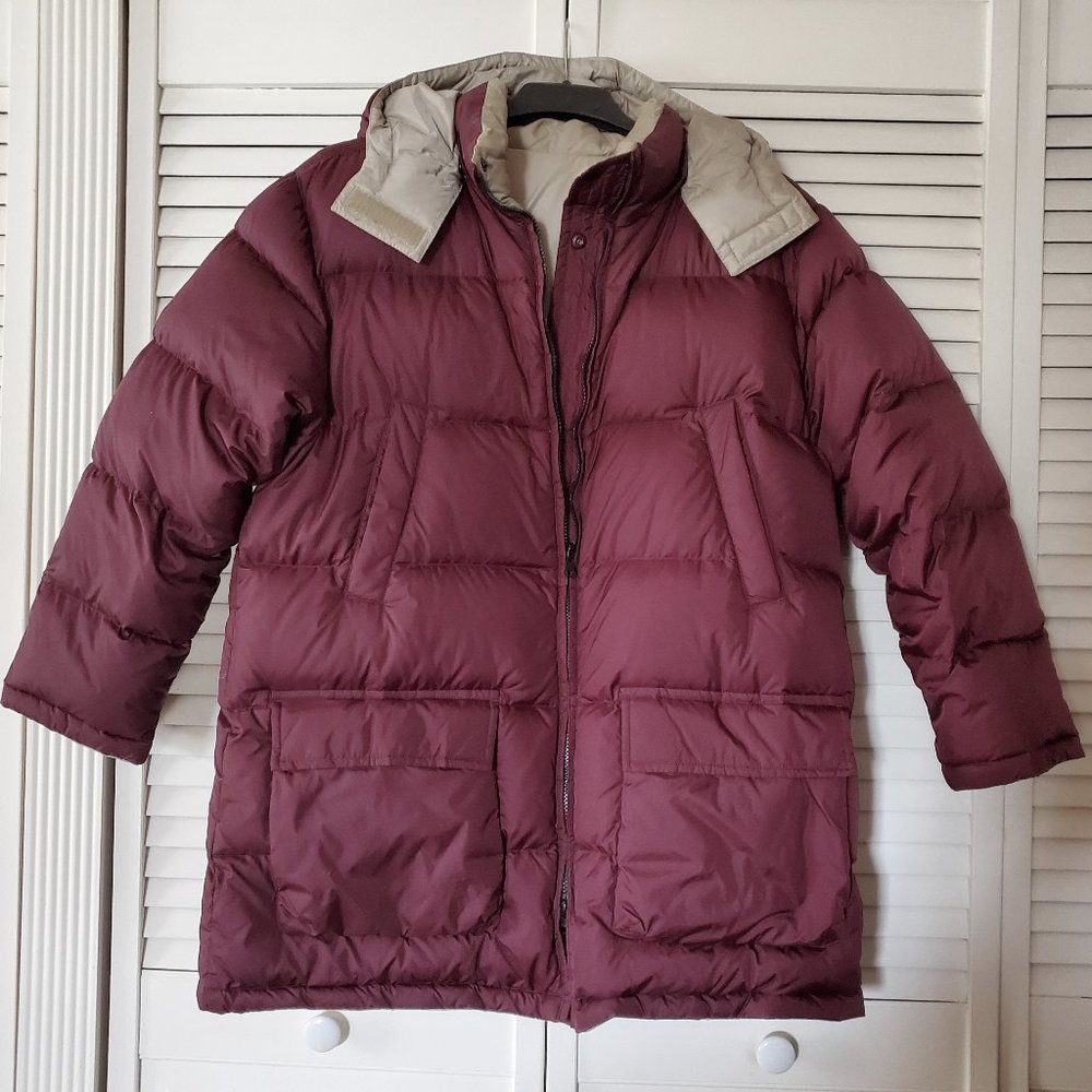 Land's End Reversible Down Filled Coat Detatchable Hood Two Way Zipper for Women